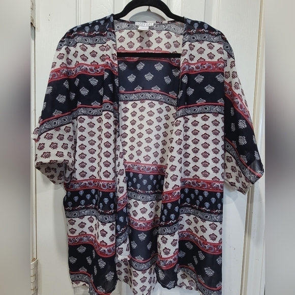 Large Americana Print Boho Kimono Coverup Sheer Beachy - Picture 1 of 5